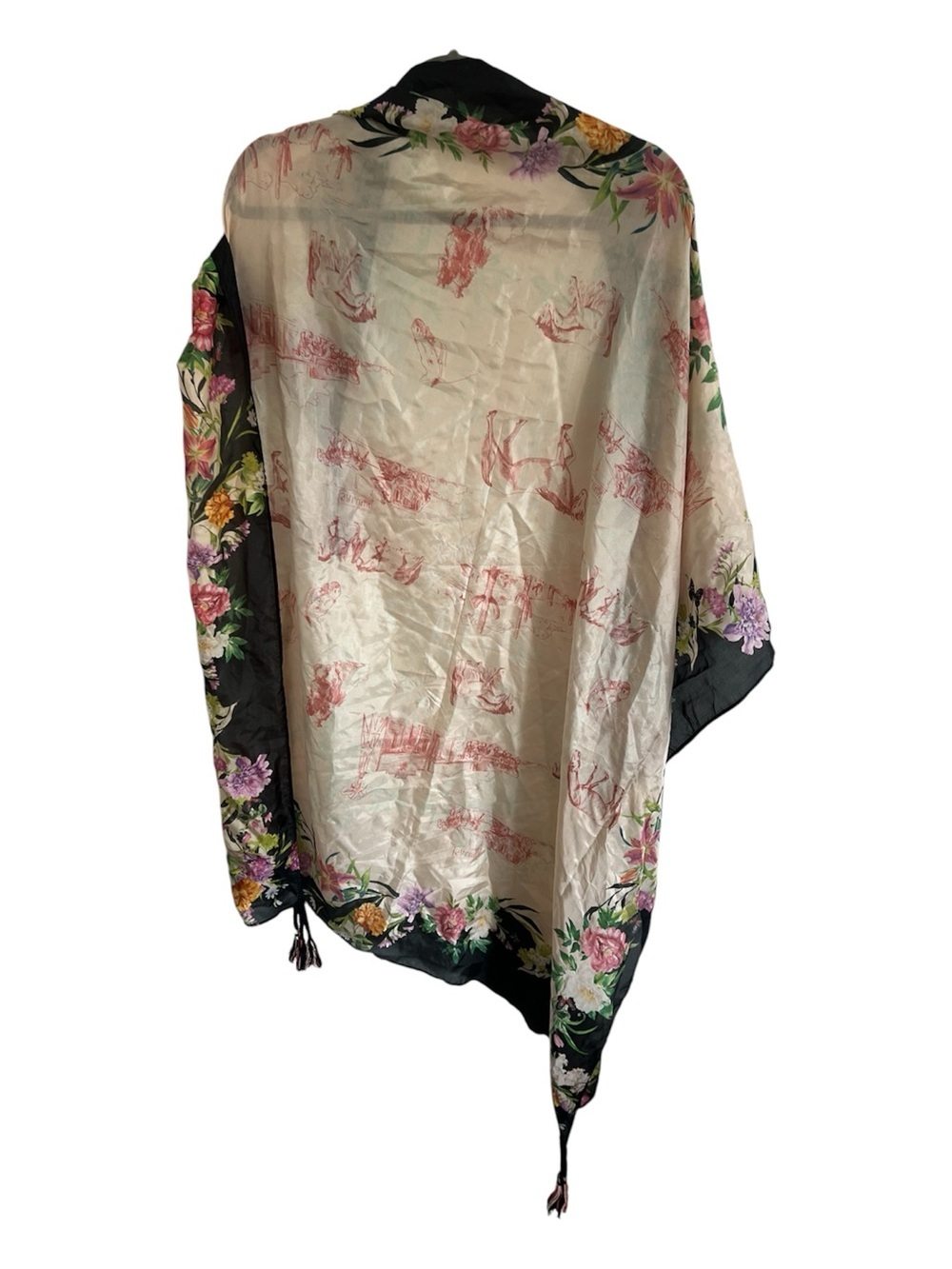 Johnny Was Floral Border Western Inspired Silk Shawl/Scarf